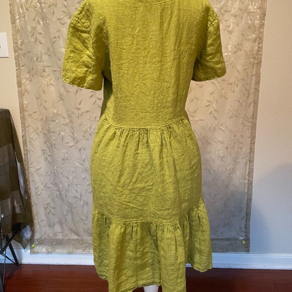 Francesca Bettini Women's 100% Linen Midi Dress Size S Green Tiered Design (NEW) - Picture 11 of 12